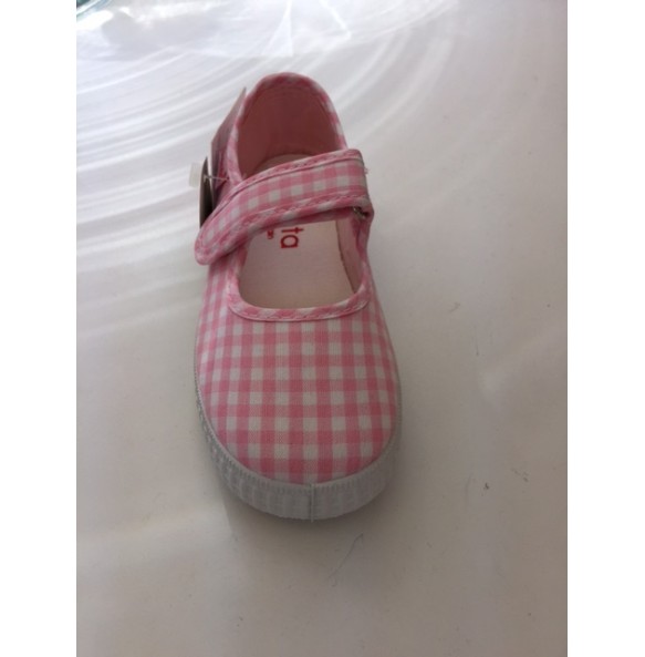 Cienta T Strap Pink Check Shoes