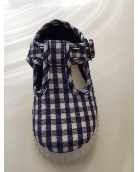 Cienta T Strap Navy Check Shoes