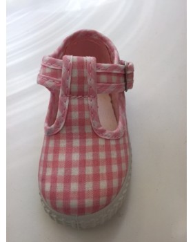 Cienta T Strap Pink Check Shoes