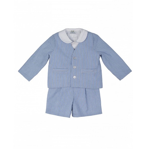 Florence Eiseman Boys Blue / White Seersucker Eton Suit