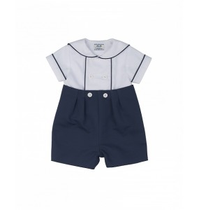 Florence Eiseman Boys Navy / White Piquet Button-On Suit