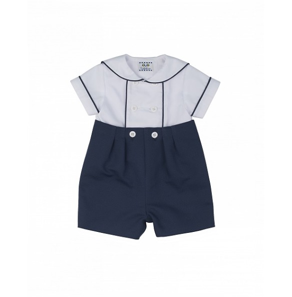 Florence Eiseman Boys Navy / White Piquet Button-On Suit