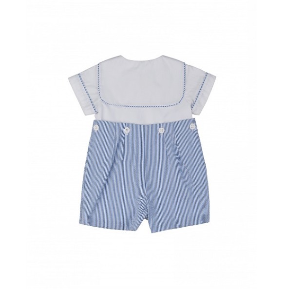 Florence Eiseman Boys Blue / White Seersucker Button-On Shortall