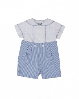 Florence Eiseman Boys Blue / White Seersucker Button-On Shortall