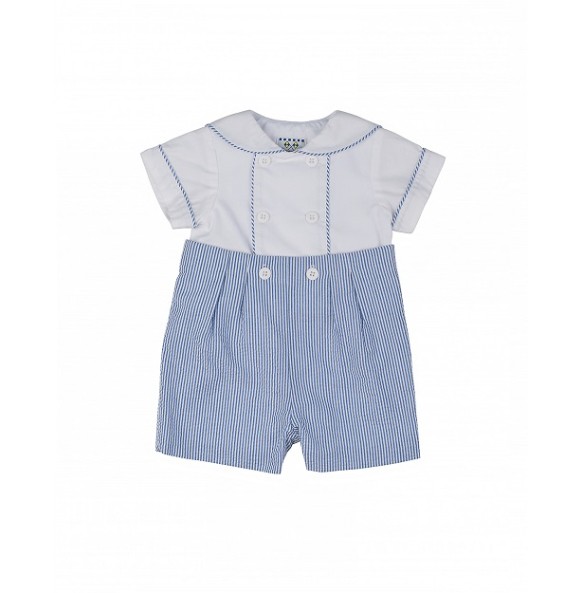 Florence Eiseman Boys Blue / White Seersucker Button-On Shortall