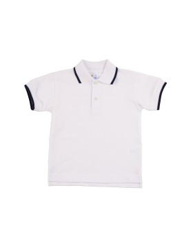 Florence Eiseman Boys White Navy Trim SS Polo