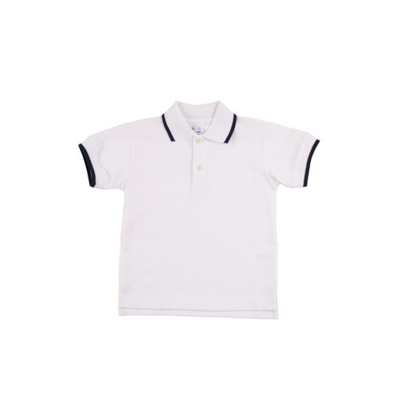 Florence Eiseman Boys White Navy Trim SS Polo