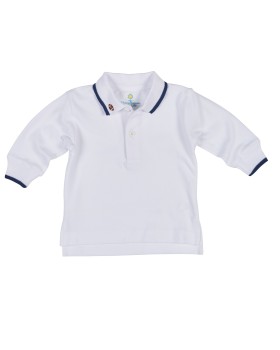 Florence Eiseman Boys Long Sleeve Polo with Navy Trim