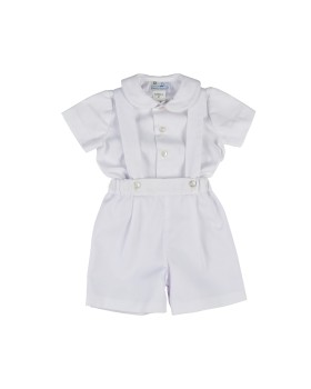 Florence Eiseman Boys White Suspender Short with White Pique Shirt