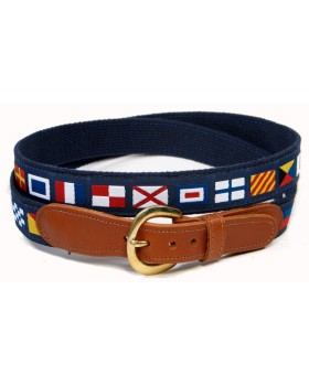 Preston Leather Nautical Code Flag Navy Belt 