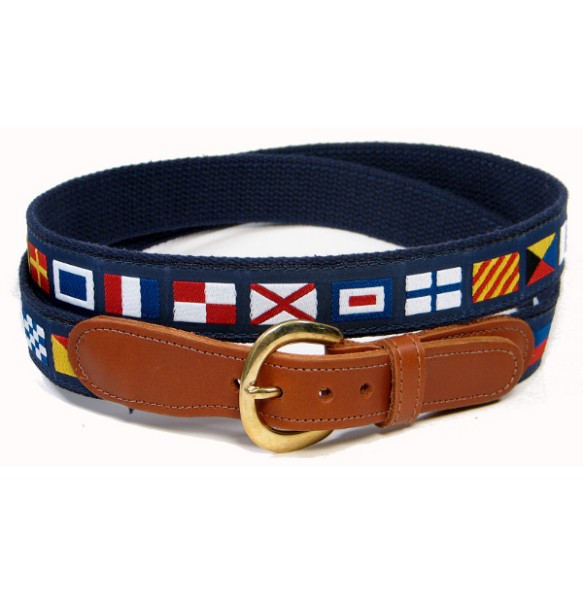 Preston Leather Nautical Code Flag Navy Belt 